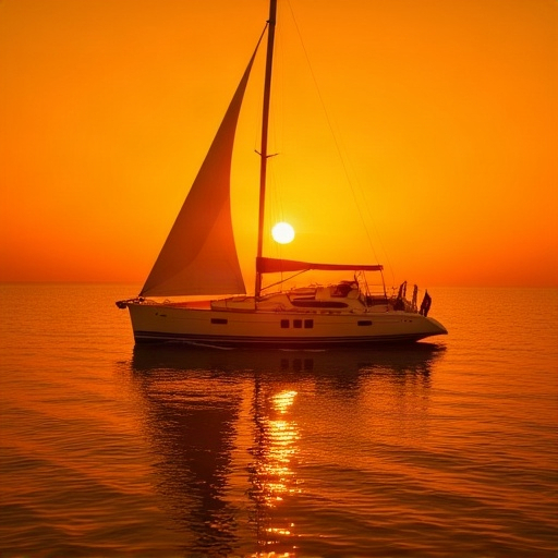 The generated yacht refined with golden hour lighting