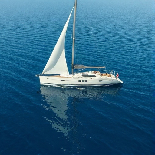 AI-created sailing yacht on blue Mediterranean water